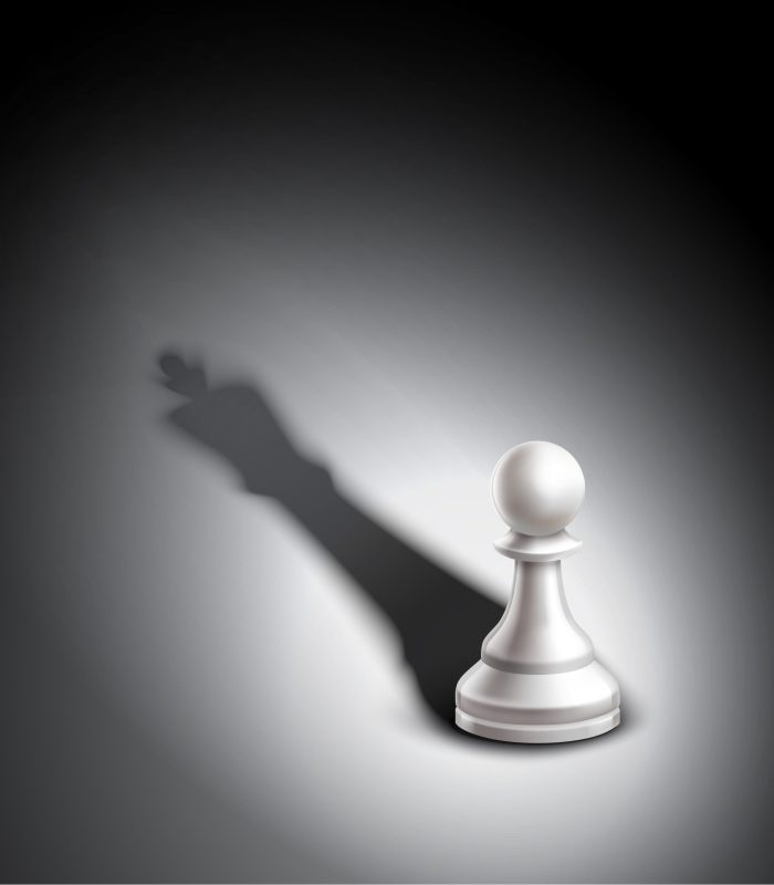 Realistic chess pawn casting king winner strategy metaphor vector illustration
